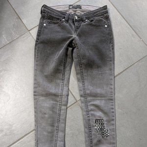 Levi's Low Twist Faded Past Black Ombre Skinny Jeans Sashiko Embroidery Kantha